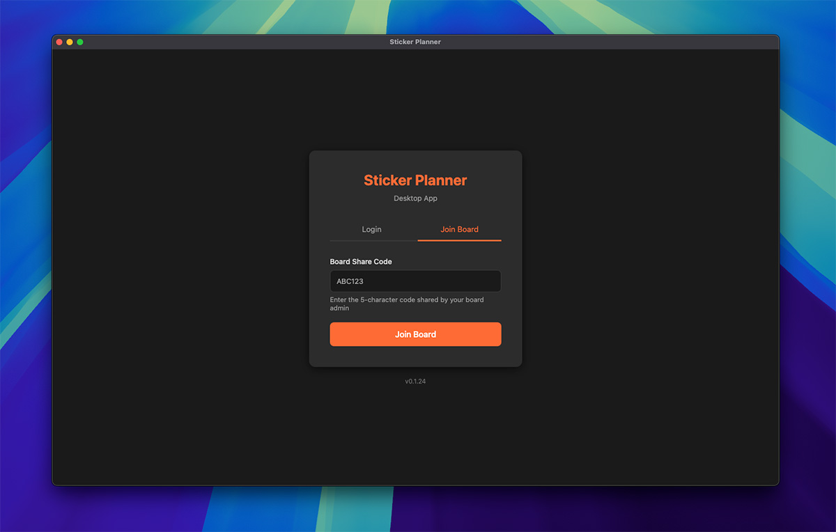 Member join screen showing simple board code input field